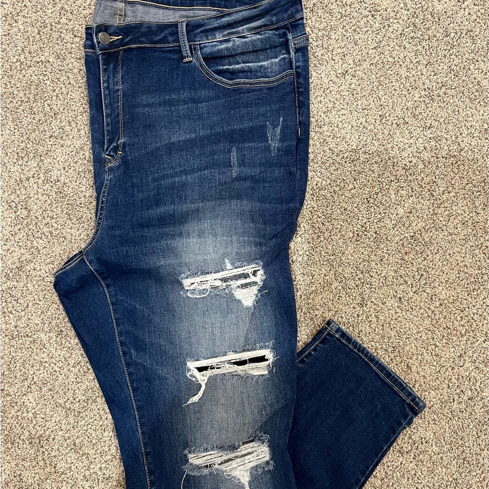 Glitzy Girls Women’s Plus Distressed Blue Jeans